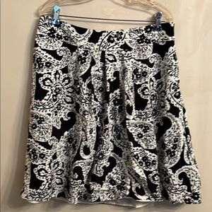 Merona Black and White Paisley A Line 100% Cotton Fully Lined Skirt Size 14